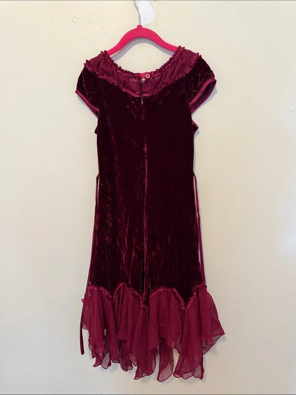 Biscotti Deep Wine Velvet and Chiffon Dress